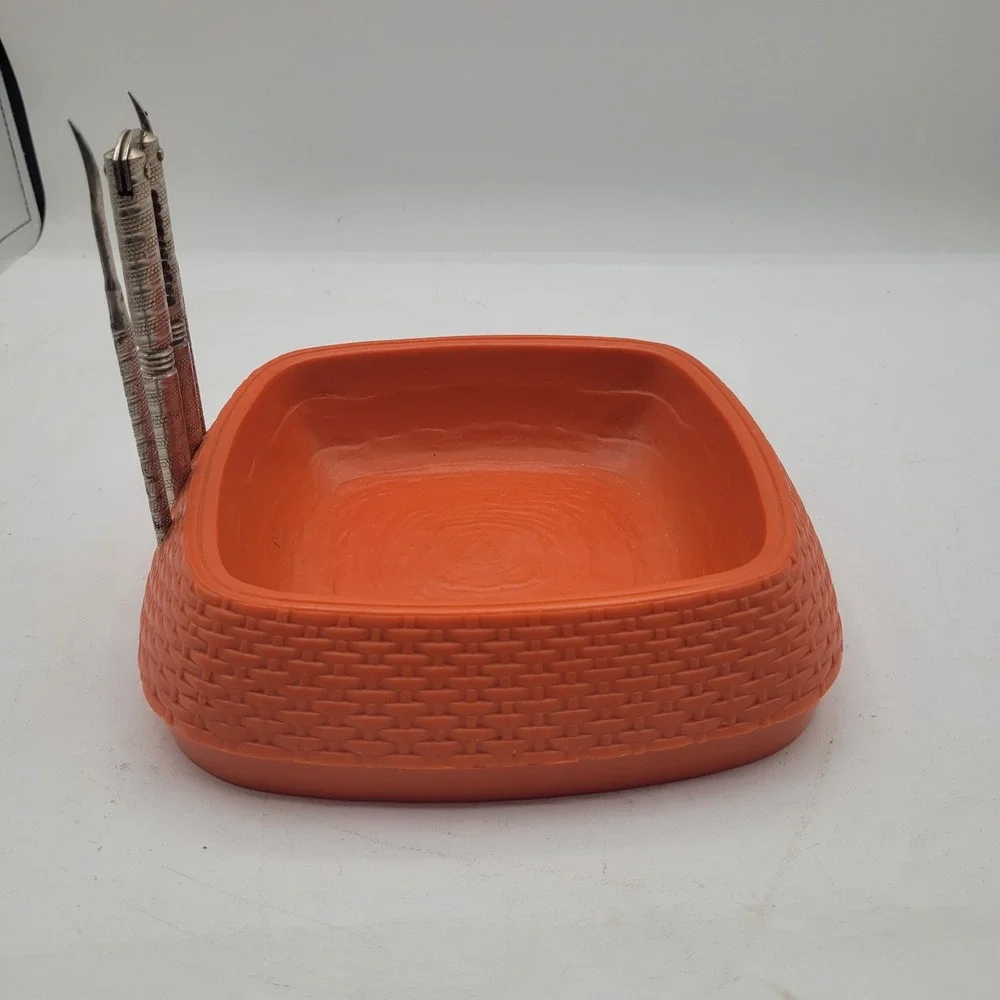 Vintage H.M. Quackenbush Burnt Orange Plastic Nut Bowl, Nutcracker &‎ Picks